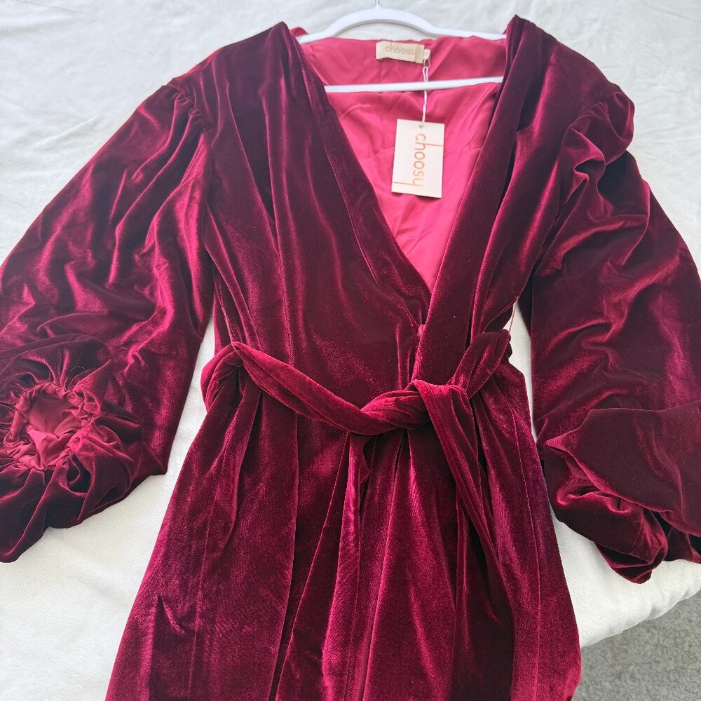 NWT Burgundy Velvet Robe Dress